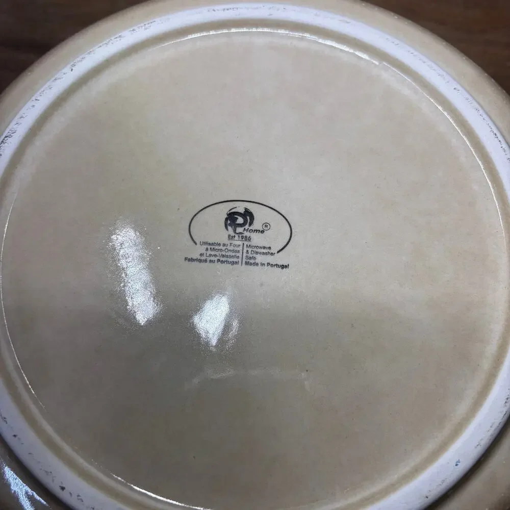 Large Beige P Home Stoneware Bowl Made in Portugal